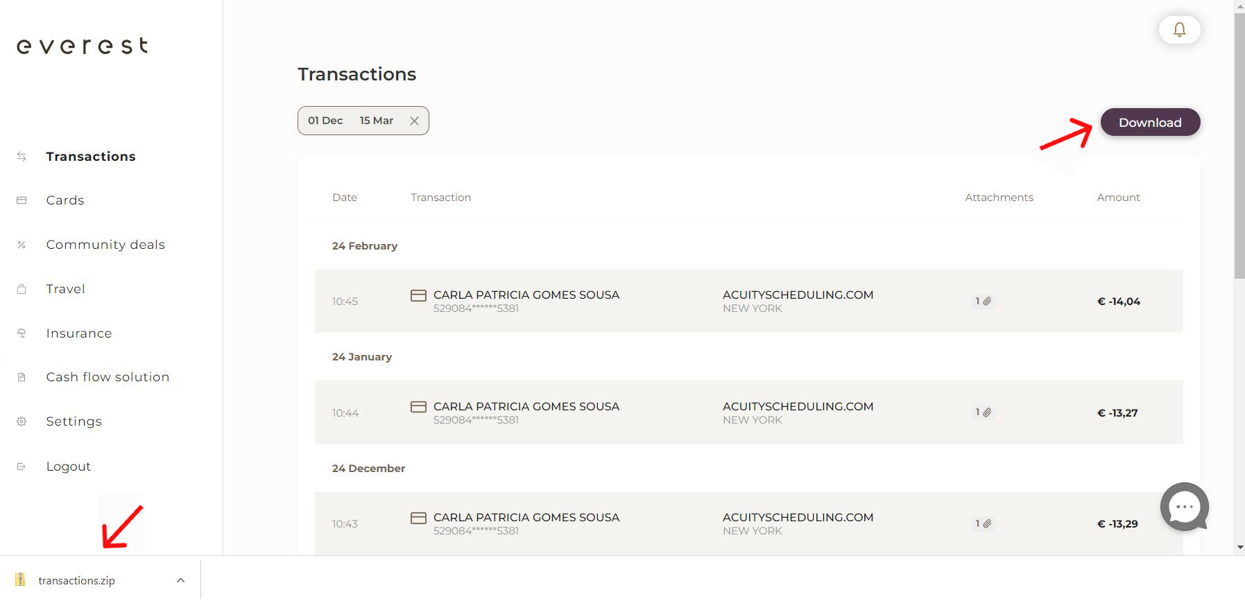 3. How to find my transactions in Everest? Everestcard