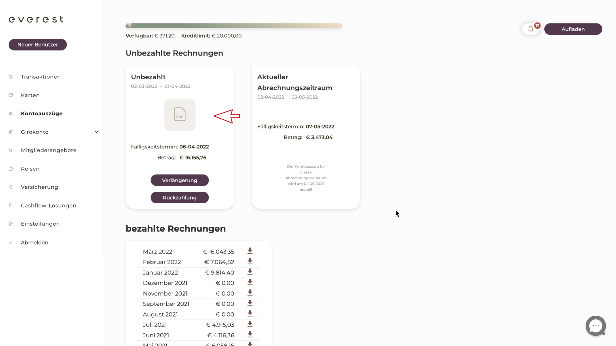 Wo finde ich meine Kontoauszüge in meinem Account? Everestcard